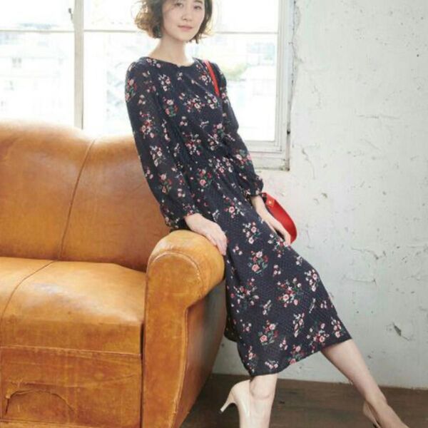 ROPE PICNIC 花柄 2wayワンピース ロペピクニック 黒 春夏秋冬 ロングワンピース ウエストゴム Vネック 透け感