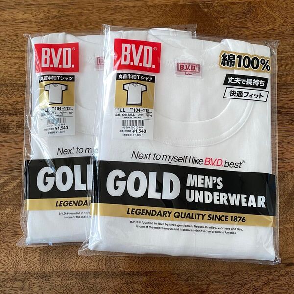 BVD GOLD 丸首 半袖 Tシャツ LL 2枚