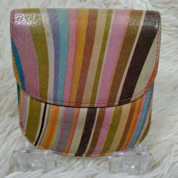 PaulSmith レザー 折財布 ストライプ マルチカラー
