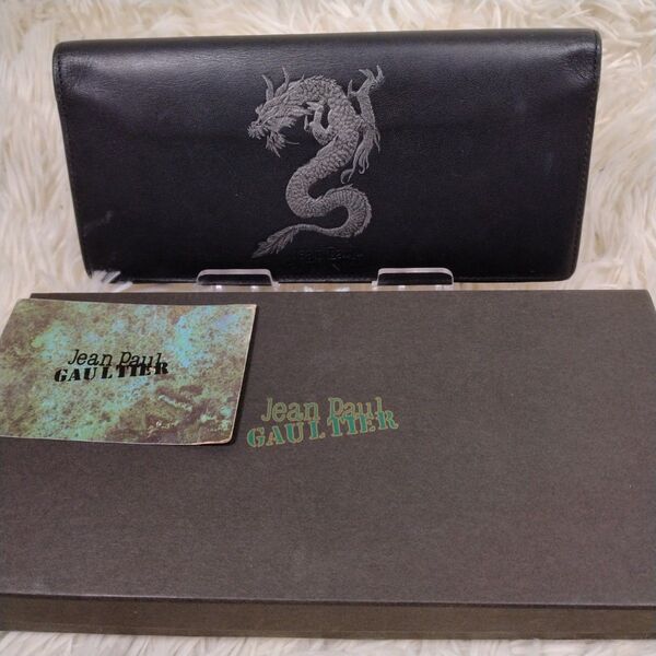 箱付き Jean Paul Gaultier レザー 長財布 ドラゴン 龍 黒