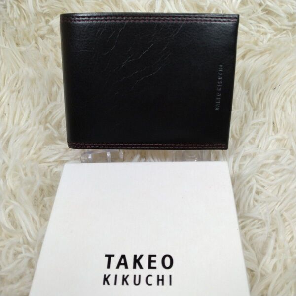 美品 箱付き TAKEO KIKUCHI レザー 折財布 ブラック