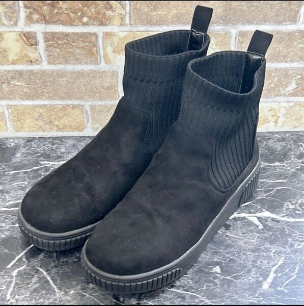 【722】★美品★ SHOO・LA・RUE シューラルー サイドゴアブーツ スエード ブラック 黒