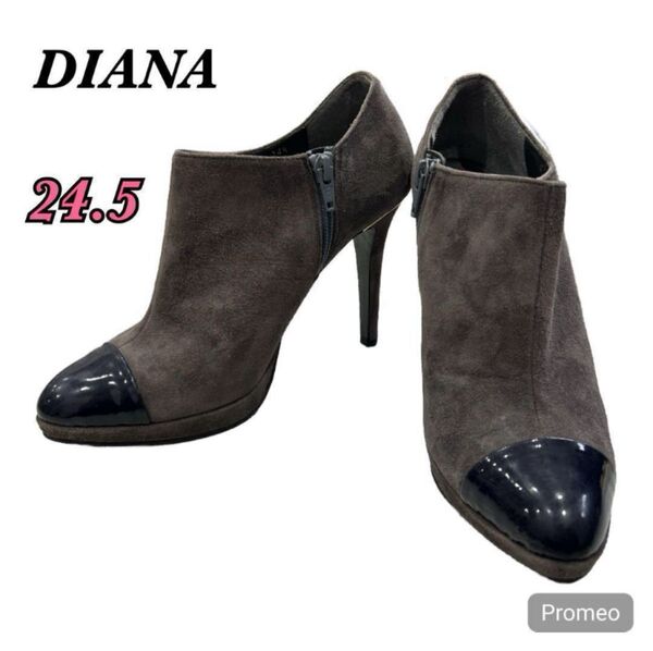 【458】DIANA ダイアナ レディース ショートブーツ スウェード サイドジップ ブーティ パンプス
