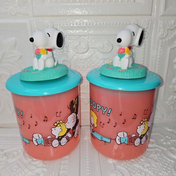 激レア 希少 新品 未使用 SNOOPY Peanuts フィギュア付き キャニスター キャンディポット 2個セット スヌーピー
