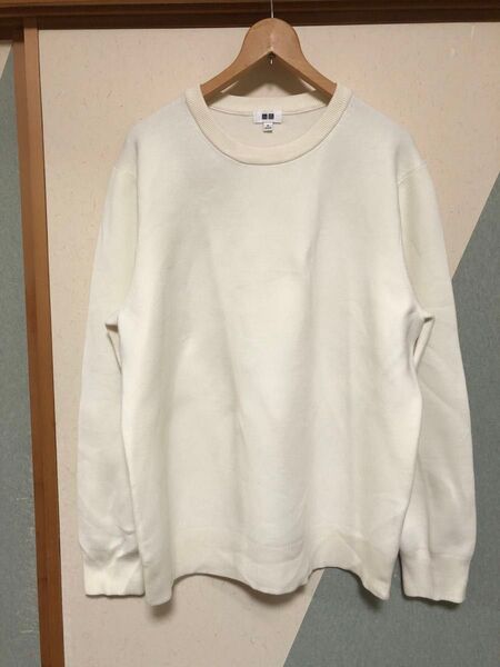 UNIQLO ウォッシャブルミラノリブクルーネックセーター ホワイト XL