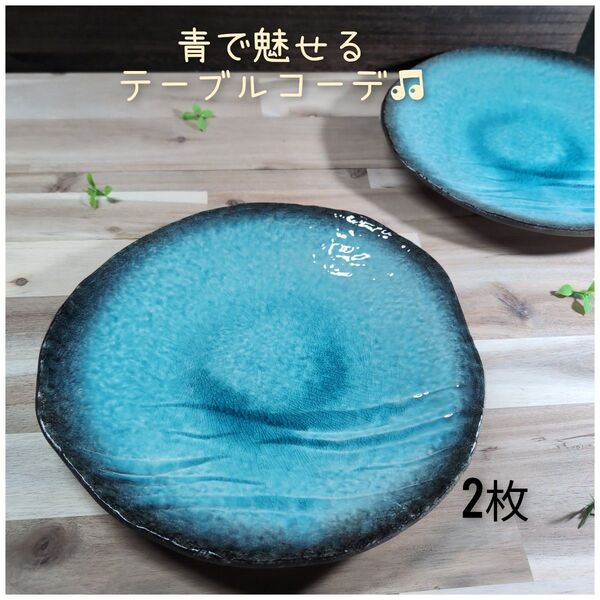 美濃焼/均窯スカイ変型9.0大皿 2枚組 和食器 大皿 陶磁器