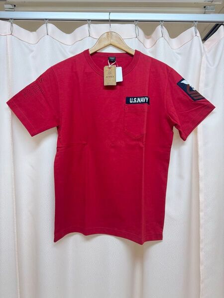 新品未使用 タグ付き AVIREX Tシャツ レッド Lサイズ U.S.NAVY