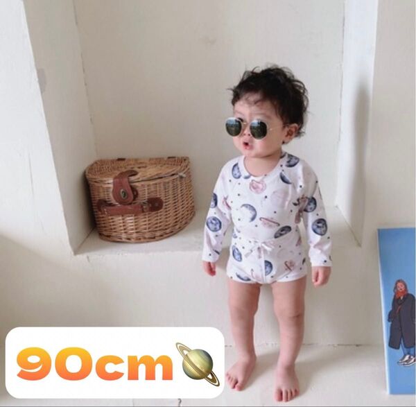 水着 男の子 3点セット 90cm 帽子長袖ズボン ラッシュガード 惑星柄