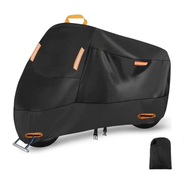 バイクカバー レインカバー XL 収納バッグ付き 防風 防雨 盗難対策 ブラック