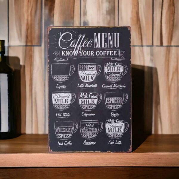 ブリキ看板【CO001】コーヒーメニュー ブラック 壁掛け おしゃれ 看板 パネル ボード オブジェ お店 カフェ コーヒー 飾り