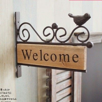 ウェルカムボード 木製 看板 小鳥 ナチュラル 壁掛け プレート 玄関 店舗 お店 カフェ 鳥 飾り アイアン 北欧 おしゃれ