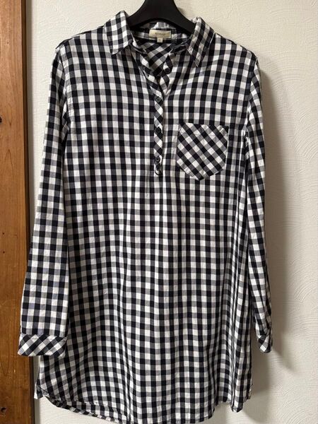 HusHusH ギンガムチェックロングシャツ モノトーン