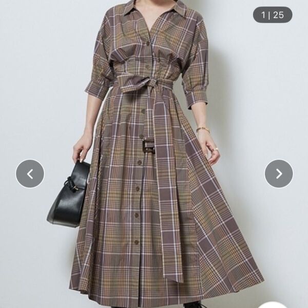 SNIDEL コットンチェックシャツワンピース ベージュ 1 半袖