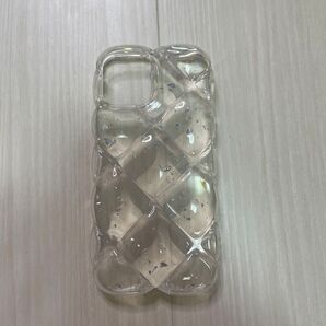 iPhone12クリアケース キルティング風×銀箔入り クッションデザイン