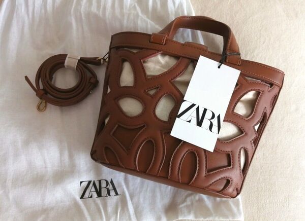 ZARA ザラ ブラウン カットワーク ミニトートバッグ 新品タグ付き