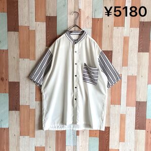 90s 00s vintage 国産 古着 ボーダー バンドカラーシャツ y2k