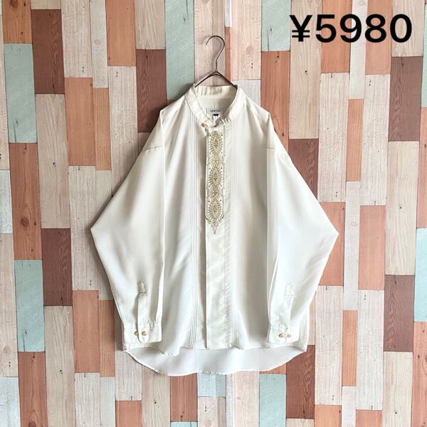 90s 00s vintage 古着 金刺繍 比翼シャツ バンドカラー y2k