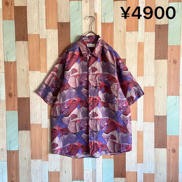 90s 00s vintage 古着 総柄 シルクシャツ 配色良 y2k