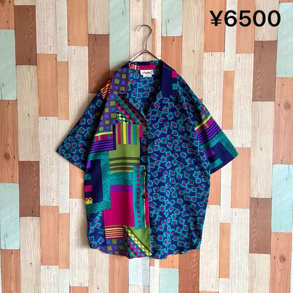 90s 00s USA made vintage 総柄シャツ 開襟 古着 y2k