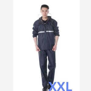 レインコート メンズ 自転車 バイク 通学 通勤セパレートタイプ XXL ss109 上下セット レインウェア ネイビー カッパ