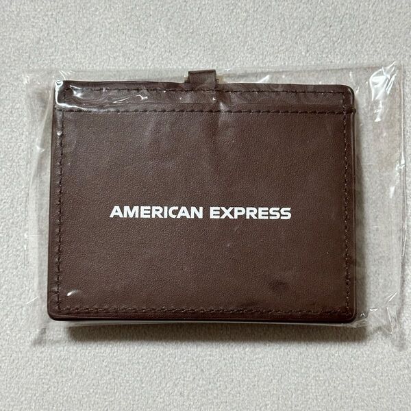 【匿名配送】amexアメックス レザーIDカードホルダー ネックストラップ付 ブラウン