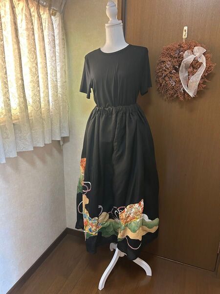着物リメイク黒留袖 ロングスカート