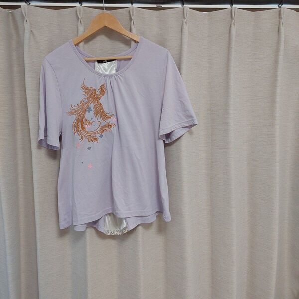 薄紫 半袖Tシャツ 鳳凰刺繍 桜 可愛い 着やすいオシャレ Lサイズ