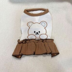 クマちゃん ワンピース ペットウェア チュニック ワッフル素材 ドッグウェア 服 犬 ワッフルシャツ 洋服 Sサイズ 小型犬
