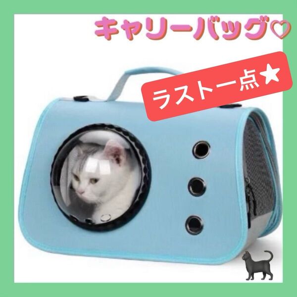 新品 ペットキャリー 犬・猫用 外出 散歩 お出かけ 水色 窓付き 肩紐付き ショルダー