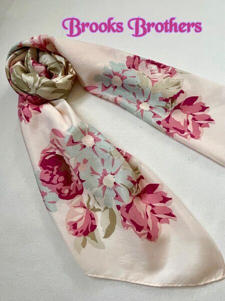Brooks Brothers シルク感 大判スカーフ ライトピンク 花模様