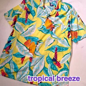 tropical breeze アロハシャツ イエロー系 パロット柄 L