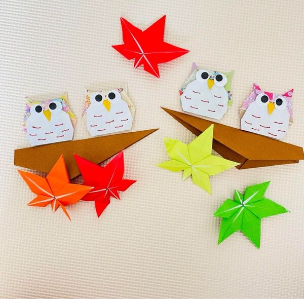 折り紙 壁面飾り ハンドメイド フクロウ 紅葉