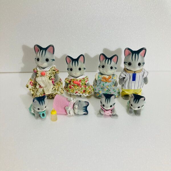 シルバニアファミリー グレイッシュネコファミリー 廃盤 旧 赤ちゃん ふたご ねんね Grey Cat family フィッシャー