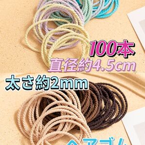 ヘアゴム 100本セット 太さ約2mm 直径約4.5cm 新品 パステル&ナチュラル系 まとめ髪 髪留め