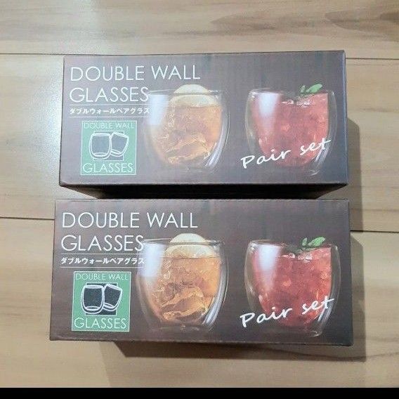 【新品未使用】ダブルウォールグラス ペアセット ガラス 食器 耐熱 コップ 4つ