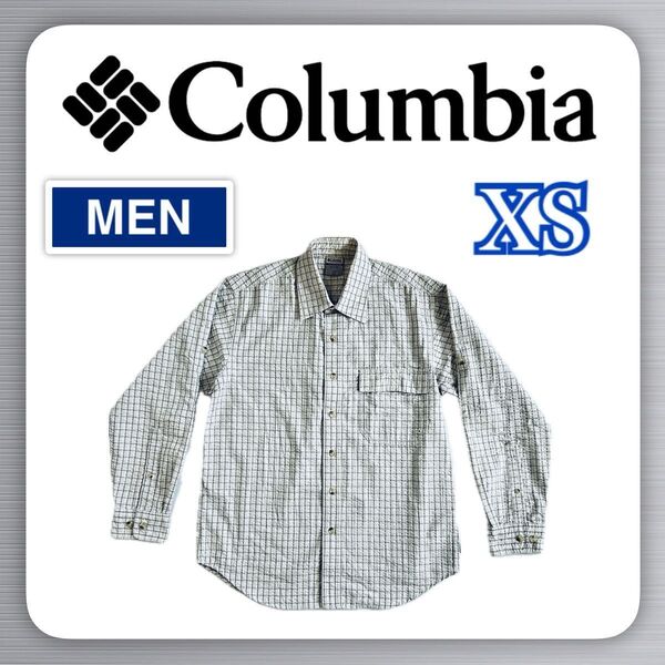 ◆Columbia◆高機能◆長袖ワークシャツ◆白ライトグレー◆チェック柄◆メンズXS◆コロンビア◆