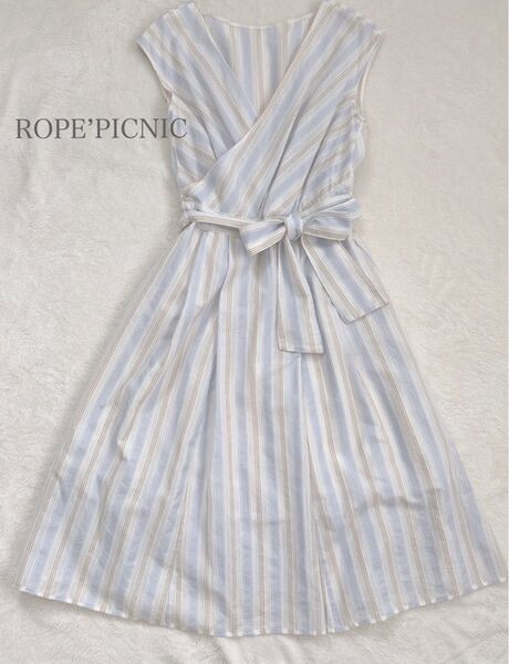 ロペピクニック カシュクールワンピース M 極美品 フレアワンピ ストライプ柄 春夏