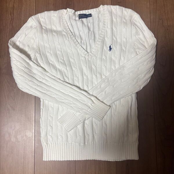 POLO RALPH LAUREN ケーブルニット セーター Vネック オフホワイト