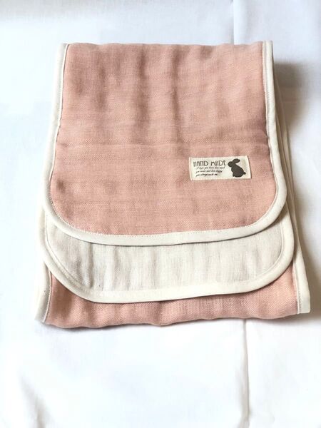 ふんわり六重織ガーゼのタオルマフラー カフェオレピンク ハンドメイド 20×110cm fuwara