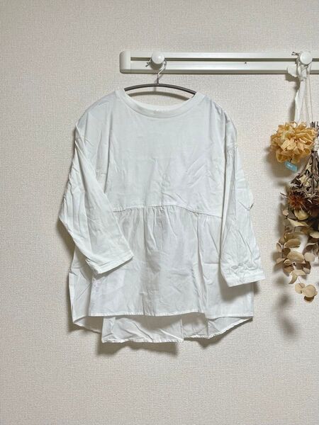 美品 ハニーズ 七分袖 ホワイト Tシャツ 切り替え レディース M トップス