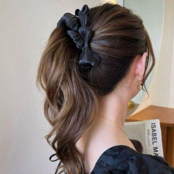 ブラック リボン バナナクリップ ヘアアクセサリー おしゃれ 可愛い 黒 韓国