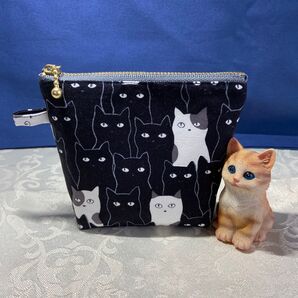 13番 ハンドメイド F12 黒猫ポーチ