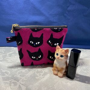 14番 ハンドメイド F12 猫顔ポーチ