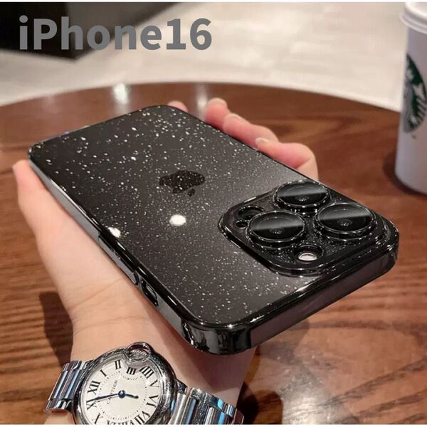 iPhone ブラック iPhone16 ケース カメラ保護 キラキラ クリア ブラック