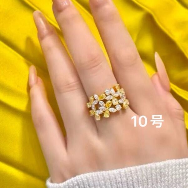 高級SONAダイヤモンド フラワー リング シルバー925 刻印 イエローダイヤ 1点限定 ブランド 高品質 ジュエリー レア
