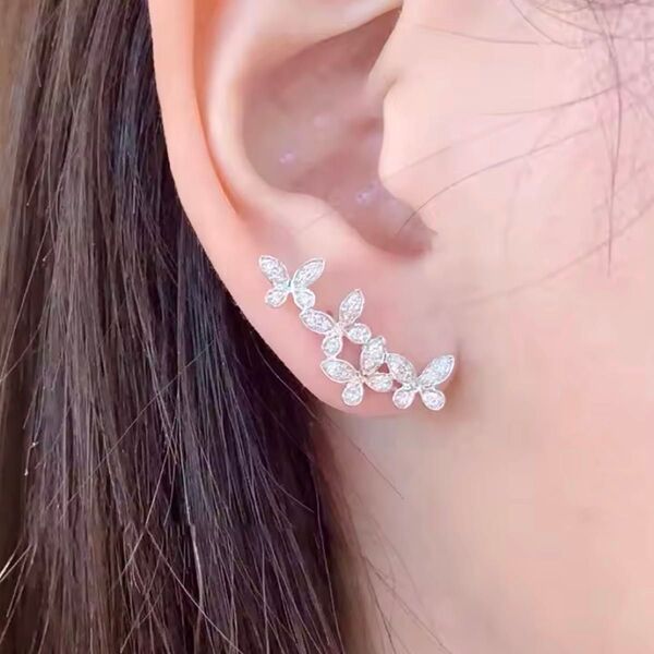 高級CZ ダイヤモンド パヴェ バタフライ ピアス シンプル シルバー 蝶々 ブランド ジュエリー 高見え キラキラ シンプル