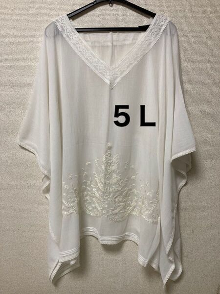刺繍入りチュニック 5L ホワイト