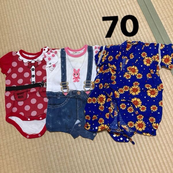 70cm ロンパース 3枚目 中古 ベビー服 半袖ロンパース