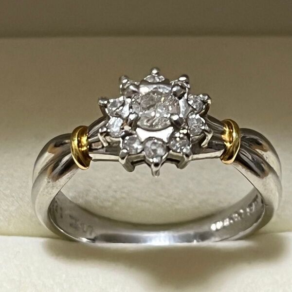 K18Pt900 0.21ct0.17ctダイヤモンドリング