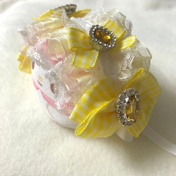 ぬいぐるみ用ヘッドドレス おまんじゅう もちマス もちころ 10cmぬい ぬい服 推し活 オタ活 ぬい ヘドレ にじぱぺ 黄色 白